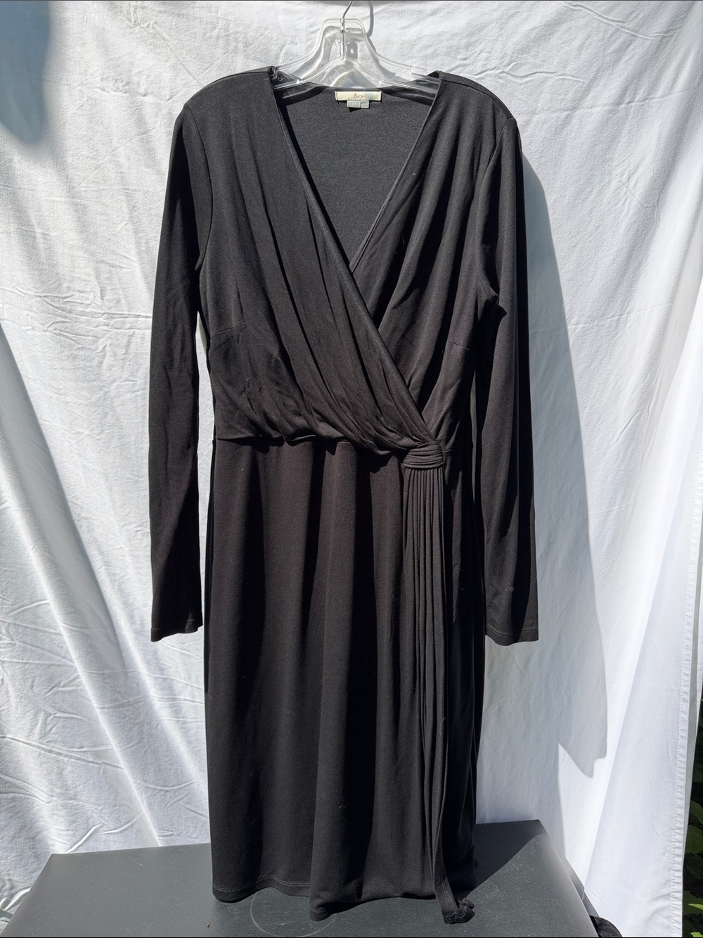 Boden Black Long-Sleeve Faux Wrap Knot Dress